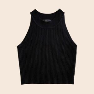 House of Harlow 1960 Black Ribbed Halter Crop Top Size Small